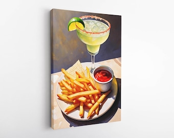 Margarita and French Fries Art, Funny Canvas, Cocktail Art Bar, Cart WAll Decor, Kitchen Wall Decor,Home decor,wall art , trend paintigs,