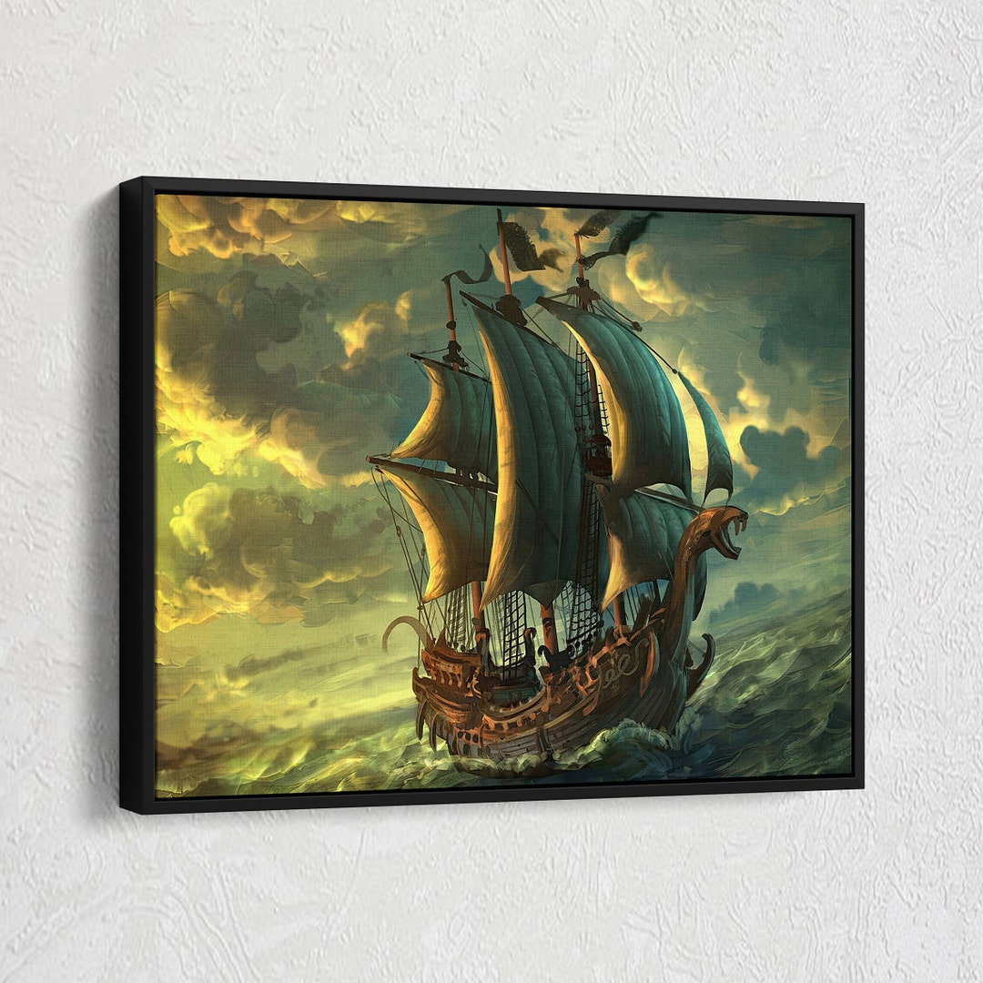 Viking Ship, Ship Canvas Wall Art, Viking Canvas Wall Art, Framed