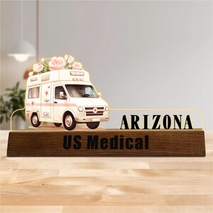 Custom Medical Career Name Plate, Acrylic Desk Name Plate with Wooden Base, Desk Name LED Light, Doctor/Nurse Gift, Medical Gift, EMT Gift
