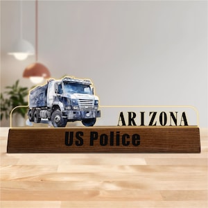 Custom Police Desk Name Plate/Acrylic Desk Name Plate with Wooden Base, Nameplate Office Sign Shelf Tabletop Police Department Plaque Decor