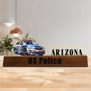 Police Officer Office Decor Gifts, Customized Acrylic Desk Name Plate, Desk Plaque, Acrylic and Wood, Office Sign Gift, Police Officer Gifts