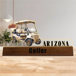 Golf Desk Name Plate, Gift for Golfer, Acrylic Name Plate for Desk, Personalized Desk Name Plate, Golf Office Decor, Golf Gift, New Job Gift