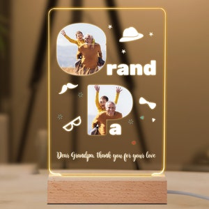 Custom Photo Night Light Gift for Grandpa, Acrylic Led Light, Grandpa Birthday Gift, Fathers Day, Valentine&#39;s Day Gift, Grandpa Anniversary