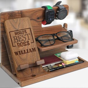 Boss Gift - Personalized Phone Docking Station, Office Organizer, Anniversary Gift, Boss Day Gift Idea, Thank You Gift