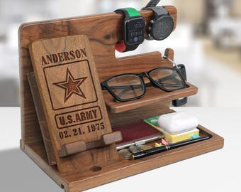 Personalized Army Gift, Soldier Docking Station, Military Anniversary Gift for Men, Office Organizer, Gift for Soldier