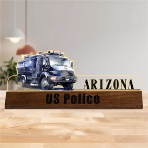 Customized Desk Name Plate for Police Officer, Acrylic Desk Name Plate with Wooden Base, Office Decor, Police Officer Gifts, Police Gifts