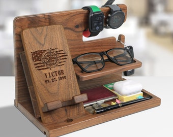 Custom Engraved Wood Docking Station Men, Gift for Him, Personalized Anniversary Gift for Husband/Boyfriend/Dad, Men Birthday/Christmas Gift