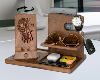 Lineman Gift Wooden Docking Station Organizer, Personalized Birthday or Christmas Gift for Him, Electrician Gift