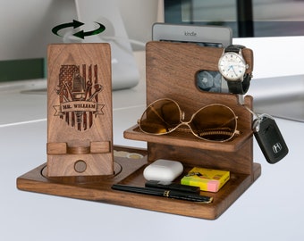 Custom Mechanic Gift, Wood Docking Station Organizer, Phone Stand, Personalizer Mechanic Gift, Dad Gift, Gift for Mechanic, Fathers Day Gift