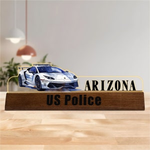 Customized Desk Name Plate for Police Officer, Acrylic Desk Name Plate with Wooden Base, Office Decor, Police Officer Gifts, Police Gifts
