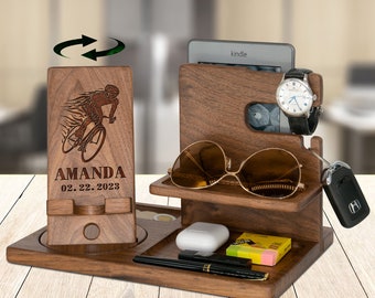 Personalized Bicycle Gift for Men, Custom Engraved Docking Station for Cyclist, Phone Stand, Cycling Gifts, Biker Lover Gift, Cyclist Gifts