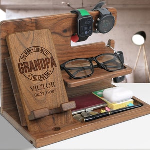 Personalized Anniversary Gift for Grandpa, Docking Station, Phone Stand, Desk Organizer, Grandpa Birthday, Gandpa Gift, Fathers Day Grandpa