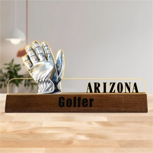 Custom Golf Desk Name Plate, Golfing Club Acrylic with Wooden Base Nameplate for desk, Golfer Desk Decor, Office Desk Nameplate, Golfer Gift