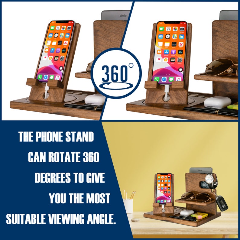 Personalized Gifts for Alphabet Name - Wood Phone Docking Station, Nightstand Organizer, Gift Ideas for Anniversary, Birthday Gifts for Men