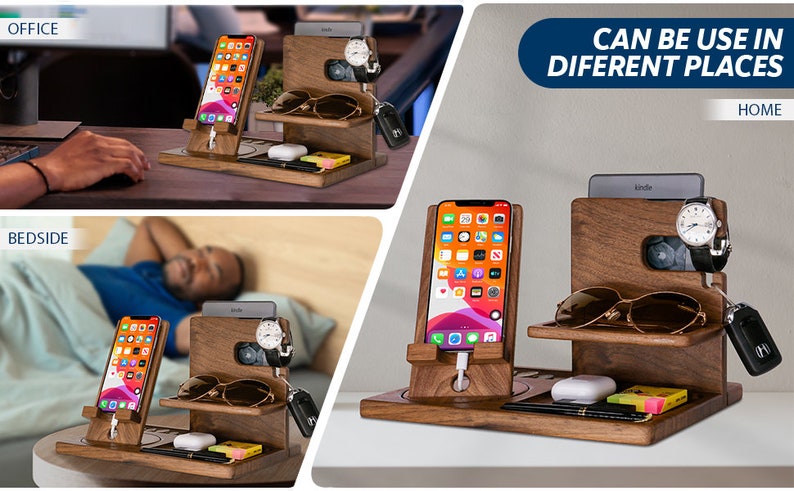 Personalized Gifts for Alphabet Name - Wood Phone Docking Station, Nightstand Organizer, Gift Ideas for Anniversary, Birthday Gifts for Men