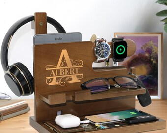 Customized Alphabet Name Docking Station for Men, Desk Organizer, Charging Station - Unique Gifts for Him on Birthday, Christmas, Valentine