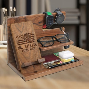 Custom Gifts for Welder, Wooden Docking Station Phone, Nightstand Organizer, Welder Gifts, Personalized Welder Gift, Anniversary Welder Gift