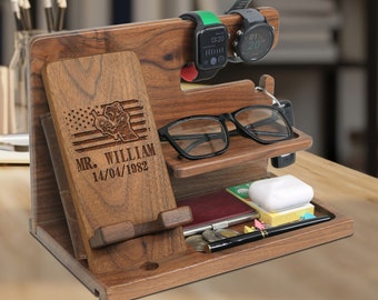 Custom Gifts for Welder, Wooden Docking Station Phone, Nightstand Organizer, Welder Gifts, Personalized Welder Gift, Anniversary Welder Gift