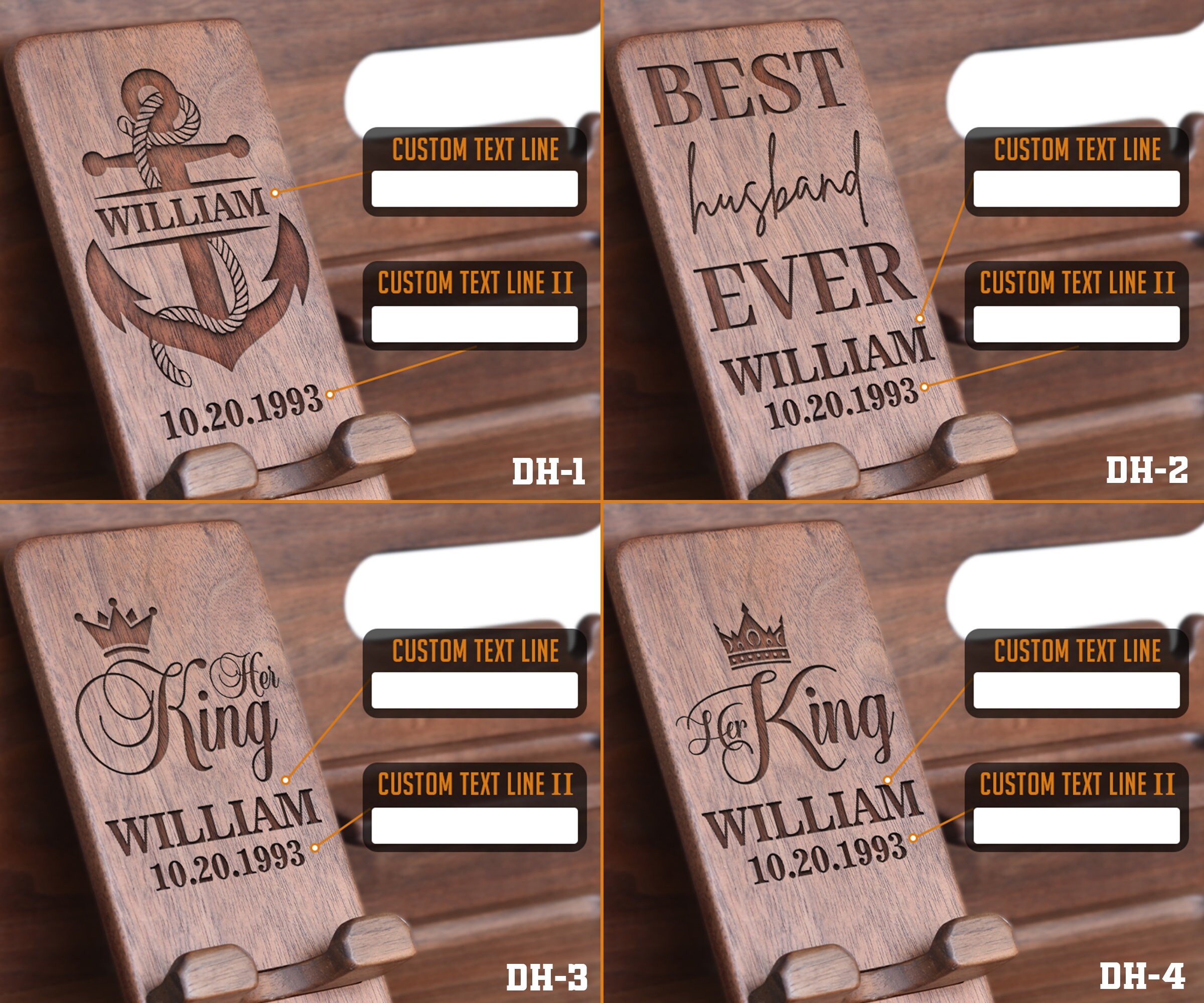 Personalized Gifts for Boyfriend, Husband Wood Phone Docking Station
