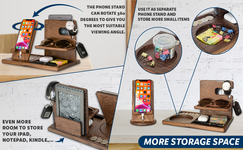 Houten Telefoon Docking Station Sleutelhouder Portemonnee Echtgenote Verjaardag Nachtkastje