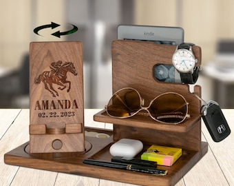 Customized Horse Racing Gift, Docking Station for Horse Lover, Desk Organizer, Phone Stand, Horse Rider Gift, Equestrian Gift, Horse Gifts
