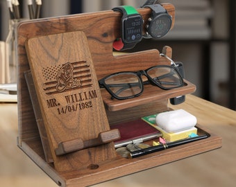 Customizable Welder Gift, Wooden Docking Station, Phone & Office Organizer, Birthday Christmas Gift for Him, New Job Gift, Welder Gifts