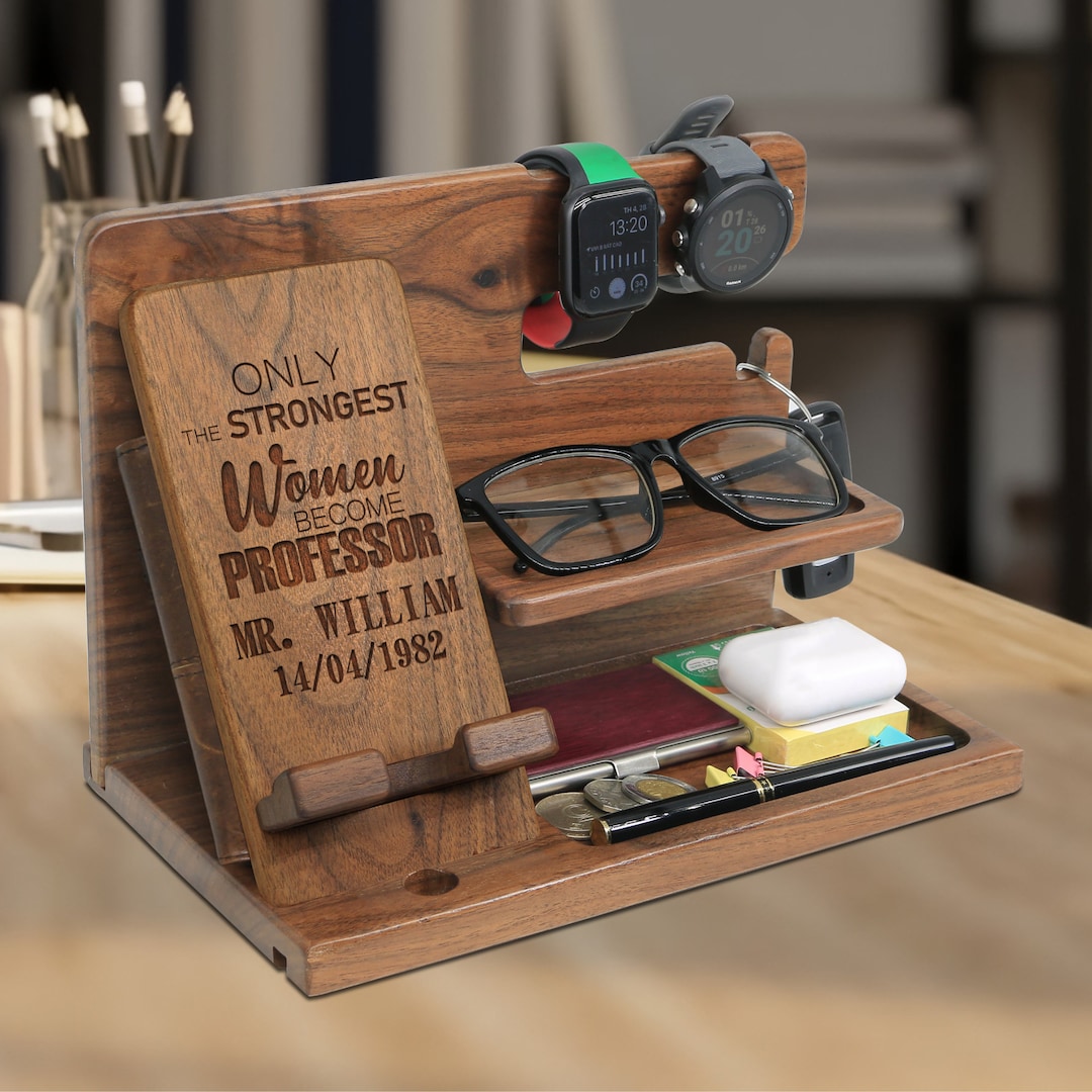 Profesor Stand Custom Gifts for Professor, Wood Docking Station, Ofice Organizer ...