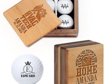 Personalized HVAC Golf Ball Marker Gift Set with Luxury Box, Custom Heating & Cooling Gift, Air Conditioning Tech Gift, New Job Gift for Him