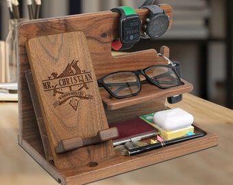 Custom Docking Station Organizer Gift for Wood Worker, Wood Worker Gifts, Personalized Woodworker Gift for Him, Woodworker Anniversary Gift