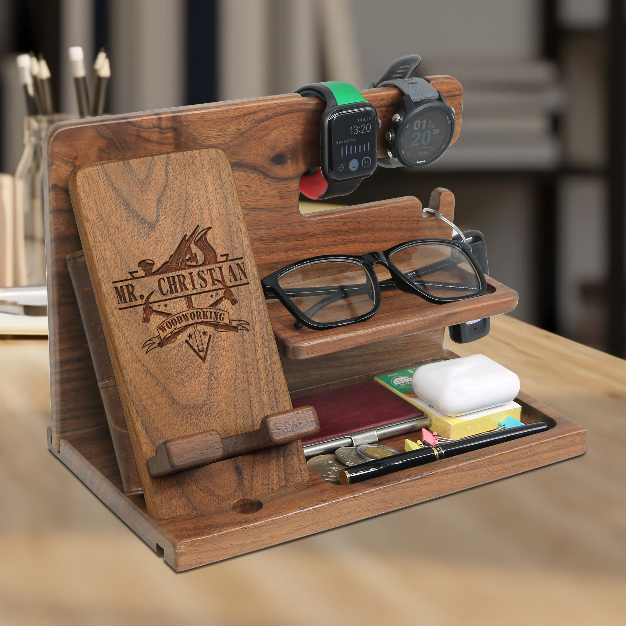 Custom Docking Station Organizer Gift for Wood Worker, Wood Worker