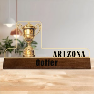 Custom Acrylic Golfing Desk Name Plate, Acrylic Name Plate with Wooden Base, Golf Lover Nameplate for Desk, Golfer Desk Decor, Golf Gift