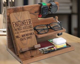 Customized Gift for Engineer - Docking Station, Nightstand Organizer, Phone Stand, Engineer Gifts, Gifts for Engineer, Mechanical Engineer