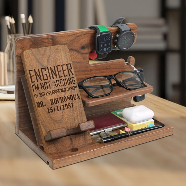 Customized Gift for Engineer - Docking Station, Nightstand Organizer, Phone Stand, Engineer Gifts, Gifts for Engineer, Mechanical Engineer