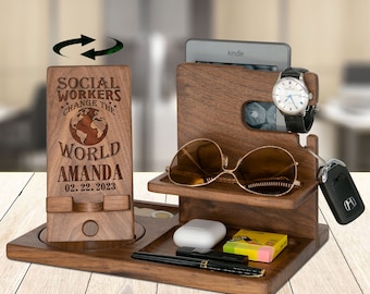 Custom School Social Worker Gift, Desk Organizer, Docking Station, Gift for Social worker, Personalized Social Worker Gift, Social work Gift