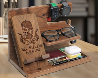 Personalized Welder Gift, Wooden Docking Station & Nightstand Organizer, Phone Stand, Welder Gifts for Him, Birthday Christmas Gift