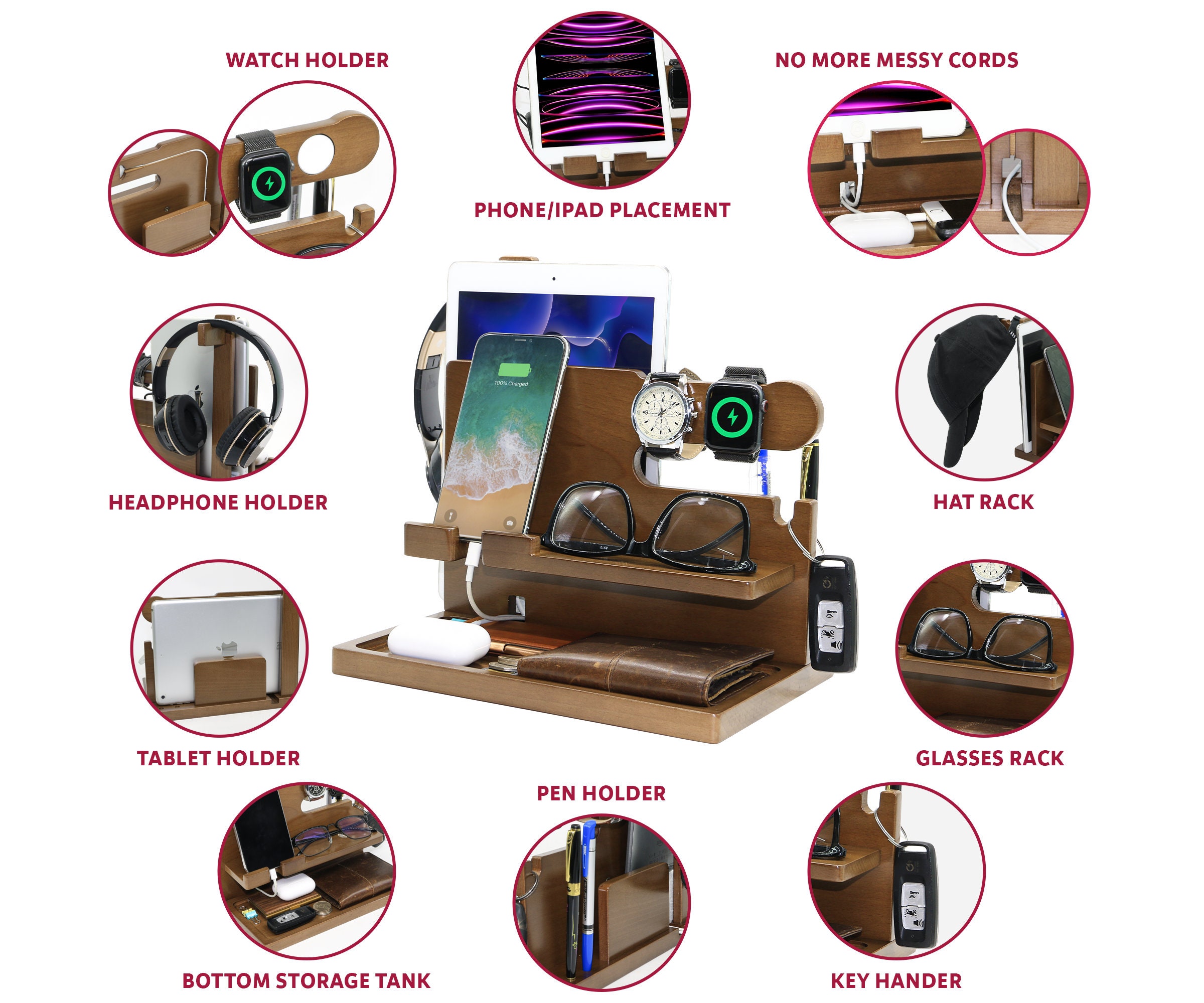 Customized Alphabet Name Docking Station for Men, Desk Organizer ...