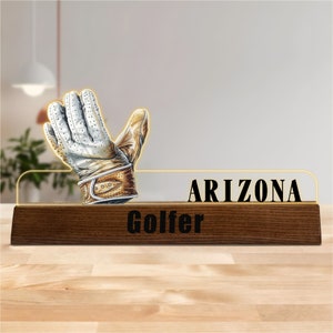 Custom Golf Desk Name Plate, Gift for Golfer, Acrylic Name Plate for Desk, Personalized Desk Name Plate with Wooden Base, Golf Office Decor