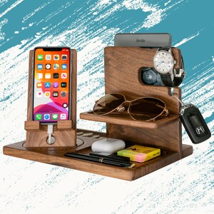 Personalized Gifts for Alphabet Name - Wood Phone Docking Station, Nightstand Organizer, Gift Ideas for Anniversary, Birthday Gifts for Men