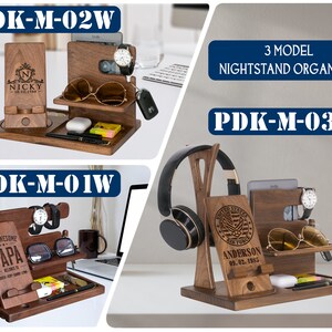 Personalized Gifts for Alphabet Name - Wood Phone Docking Station, Nightstand Organizer, Gift Ideas for Anniversary, Birthday Gifts for Men