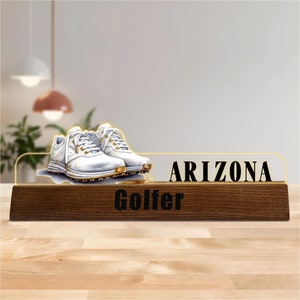 Customized Golfing Desk Name Plate, Golf Lover Acrylicl Nameplate for Desk, Golfer Desk Decor, Office Decor, Desk Name Plate, New Job Gift