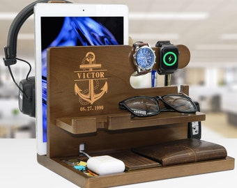 Personalized Wood Docking Station for Grandpa: Grandpa Valet Stand & Nightstand Organizer, Custom Anniversary Gift for Grandpa, Grandpa Gift