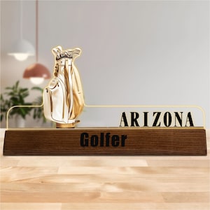 Customized Desk Name Plate for Golfer, Golf Lover Desk Nameplate, Golfer Office Decor, Gift for Golfer, Acrylic Name Plate with Wooden Base