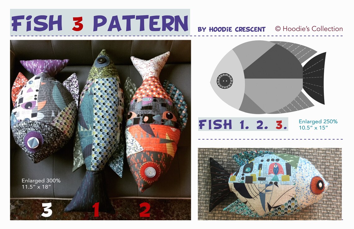 PDF Patchwork Sewing Pattern / Fish 3 Pillow Etsy