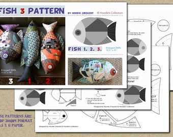 PDF Patchwork Sewing Pattern / Fish 3 Pillow