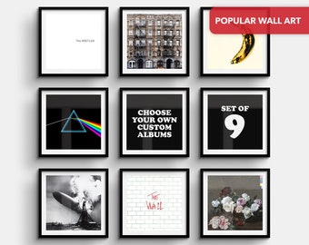 Custom Album Cover Print Set of Nine, Choose Your Own Music Album Wall Art, Favorite Music Album Poster, Personalized Print for Music Lover