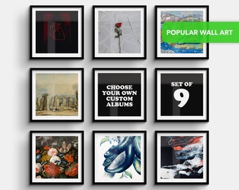 Custom Album Cover Print Set of Nine, Choose Your Own Music Album Wall Art, Favorite Music Album Poster, Personalized Print for Music Lover