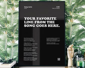 Custom Song Lyric Poster, Scan And Play Wall Art, Favorite Song Line, Personalized Lyrics Poster, Gift for Music Lover, Christmas Gift