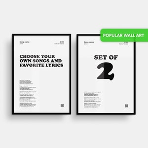 Custom Song Lyric Print Set of Two, Scan And Play Wall Art, Favorite Song Line, Personalized Lyrics Poster, Christmas Gift for Music Lover