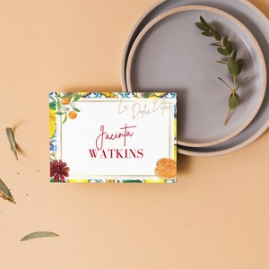 A frame place cards, Mediterranean, Italian, Amalfi Coast, La Dolce Vita, Citrus, Lemons, Fruits, Flowers, editable instant downloadable