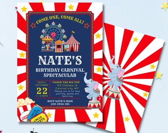 Circus or Carnival Birthday Invitations - Carnival Party - Circus Party Invitations - INSTANT DOWNLOAD - Edit and print at home